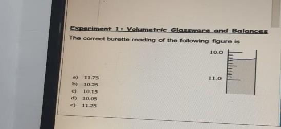 Experiment 1 Volumetric Glassware And Balonces The Correct Burette Reading Of The Following Figure Is 10 0 Ilo A 11 75 1