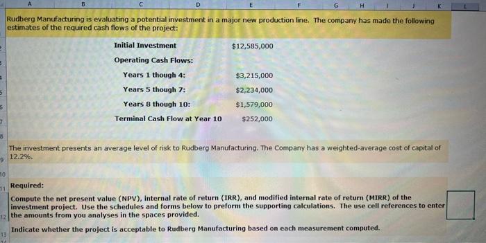Rudberg Manufacturing Is Evaluating A Potential Investment In A Major New Production Line The Company Has Made The Foll 1