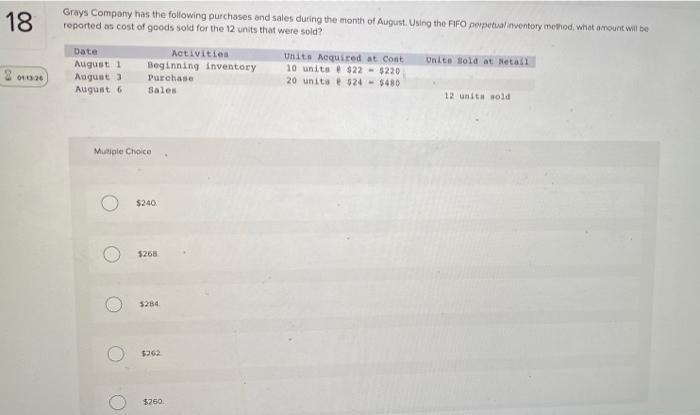 18 01 13 26 Grays Company Has The Following Purchases And Sales During The Month Of August Using The Fifo Perpetual Inv 1