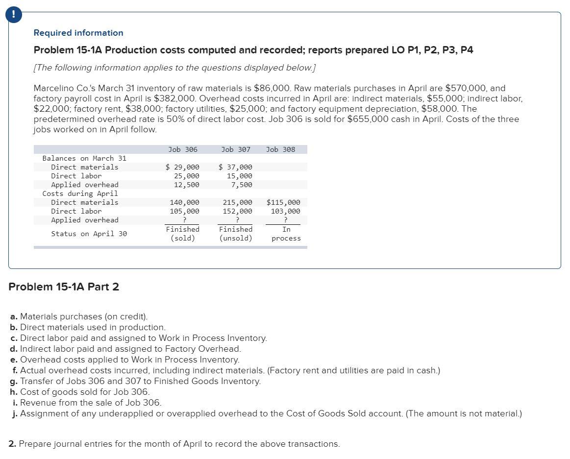 Required Information Problem 15 1a Production Costs Computed And Recorded Reports Prepared Lo P1 P2 P3 P4 The Fol 1