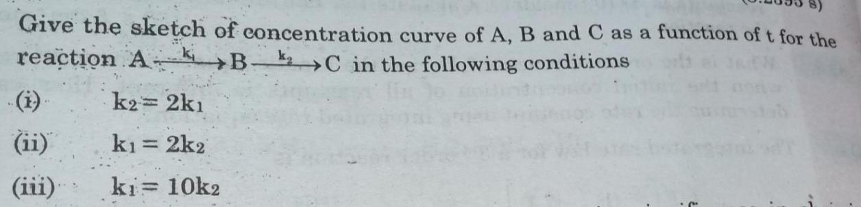 Give The Sketch Of Concentration Curve Of A B And C As A Function Of T For The Reaction A B K C In The Following Condi 1