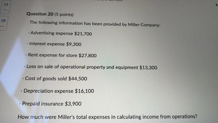 15 18 Question 20 5 Points The Following Information Has Been Provided By Miller Company Advertising Expense 21 70 1