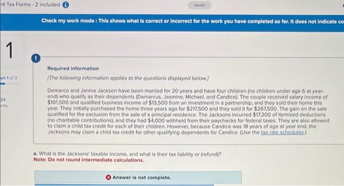 4 Tax Forms 2 Included 1 Art 1 Of 3 34 Ints Saved Check My Work Mode This Shows What Is Correct Or Incorrect For The Wo 1