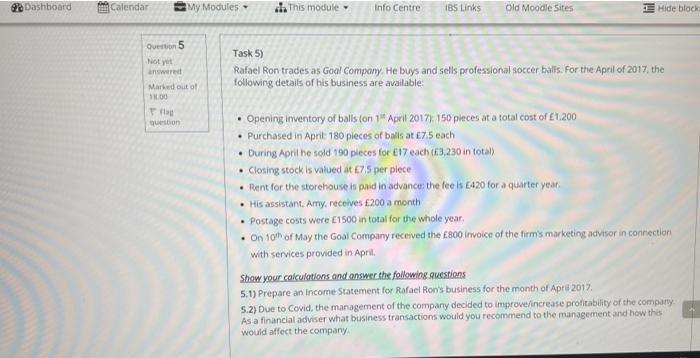 Dashboard Calendar My Modules This Module Info Centre Ibs Links Old Moodle Sites Hide Blocks Task 5 Rafael Ron Trades A 1