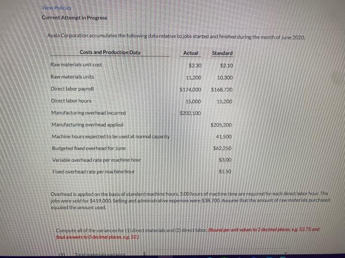 View Policies Current Attempt In Progress Ayala Corporation Accumulates The Following Data Relative To Jobs Started And 1