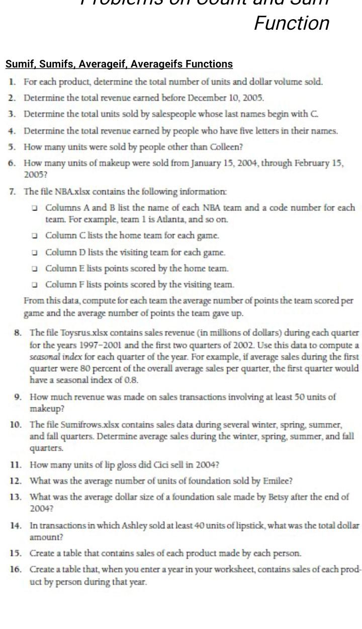 Function Sumif Sumifs Averageif Averageifs Functions 1 For Each Product Determine The Total Number Of Units And Dol 1