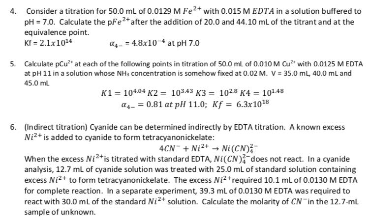 Problem Set In Precipitation Acid Base And Complexometric Titration 1