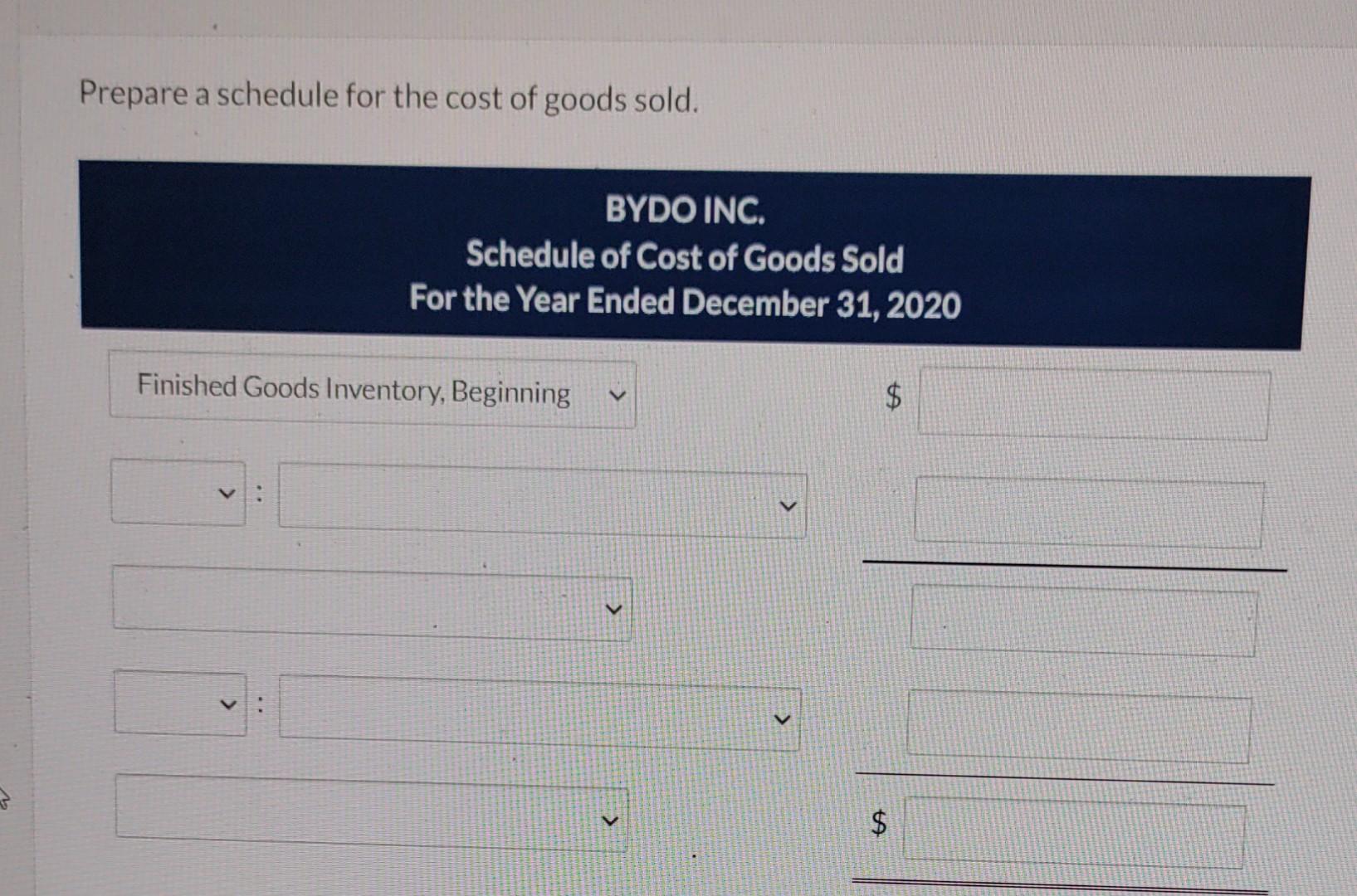 Prepare The Schedule For Cost Of Goods Sold Please Answer Fast Only 20 Minutes Left 3