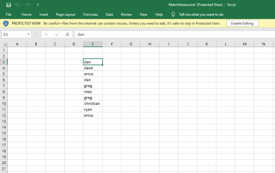 Matchthesecond Protected View Excel 8 File Help Tell Me What You Want To Do Home Insert Page Layout Formulas Data Re 4