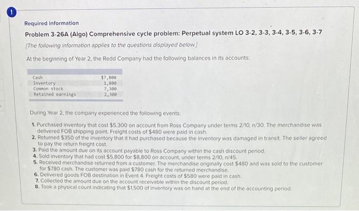 Required Information Problem 3 26a Algo Comprehensive Cycle Problem Perpetual System Lo 3 2 3 3 3 4 3 5 3 6 3 7 1