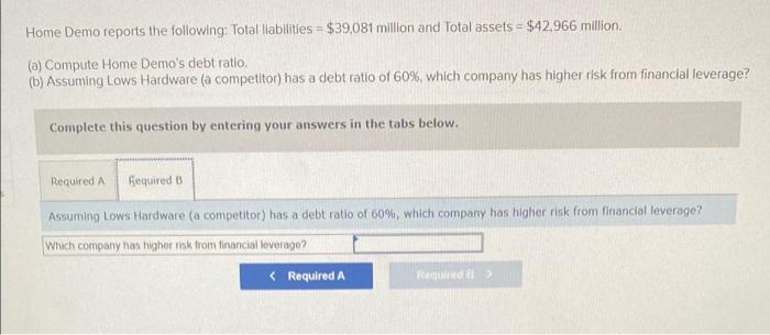 Home Demo Reports The Following Total Liabilities 39 081 Million And Total Assets 42 966 Million A Compute Home 2
