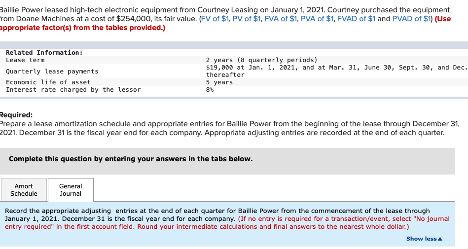Baillie Power Leased High Tech Electronic Equipment From Courtney Leasing On January 1 2021 Courtney Purchased The Equ 1