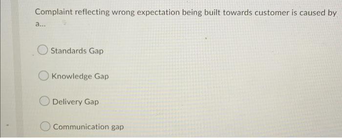 Complaint Reflecting Wrong Expectation Being Built Towards Customer Is Caused By A Standards Gap Knowledge Gap Delive 1