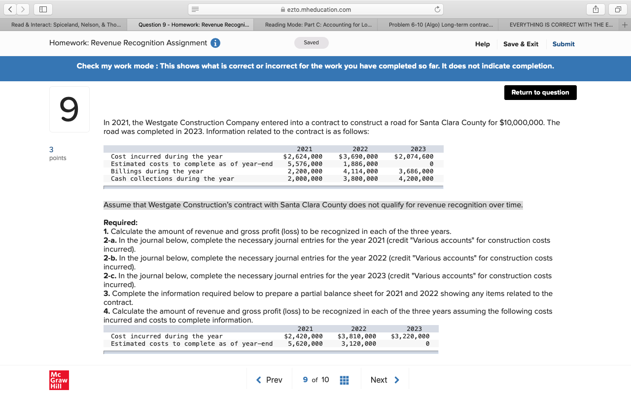 Ezto Mheducation Com 0 Everything Is Correct With The E Question 9 Homework Revenue Recogni Problem 6 10 Algo 1