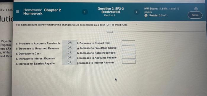 Sf2 1 Solu Homework Chapter 2 Homework Question 2 Sf2 2 Book Static Part 2 Of 2 For Each Account Identify Whether T 1