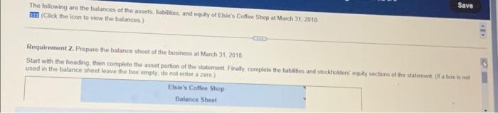 The Following Are The Balances Of The Assets Labilities And Equity Of Elie S Coffee Shop At March 31 2018 Click The 1