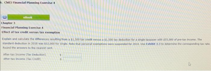 6 Ch03 Financial Planning Exercise 4 Ebook Chapter 3 Financial Planning Exercise 4 Effect Of Tax Credit Versus Tax Exem 1