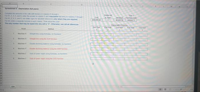 D Spreadsheet 6 Depreciation Full Years Comple The Amo Ce With Rescues Brough F 1 2 Fanar In And Copy Paste That Entry 1