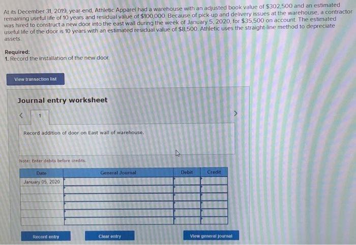 At Its December 31 2019 Year End Athletic Apparel Had A Warehouse With An Adjusted Book Value Of 302 500 And An Esti 1