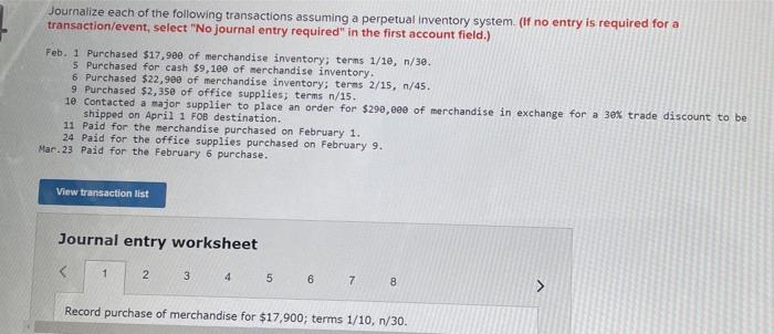 Journalize Each Of The Following Transactions Assuming A Perpetual Inventory System If No Entry Is Required For A Tran 1