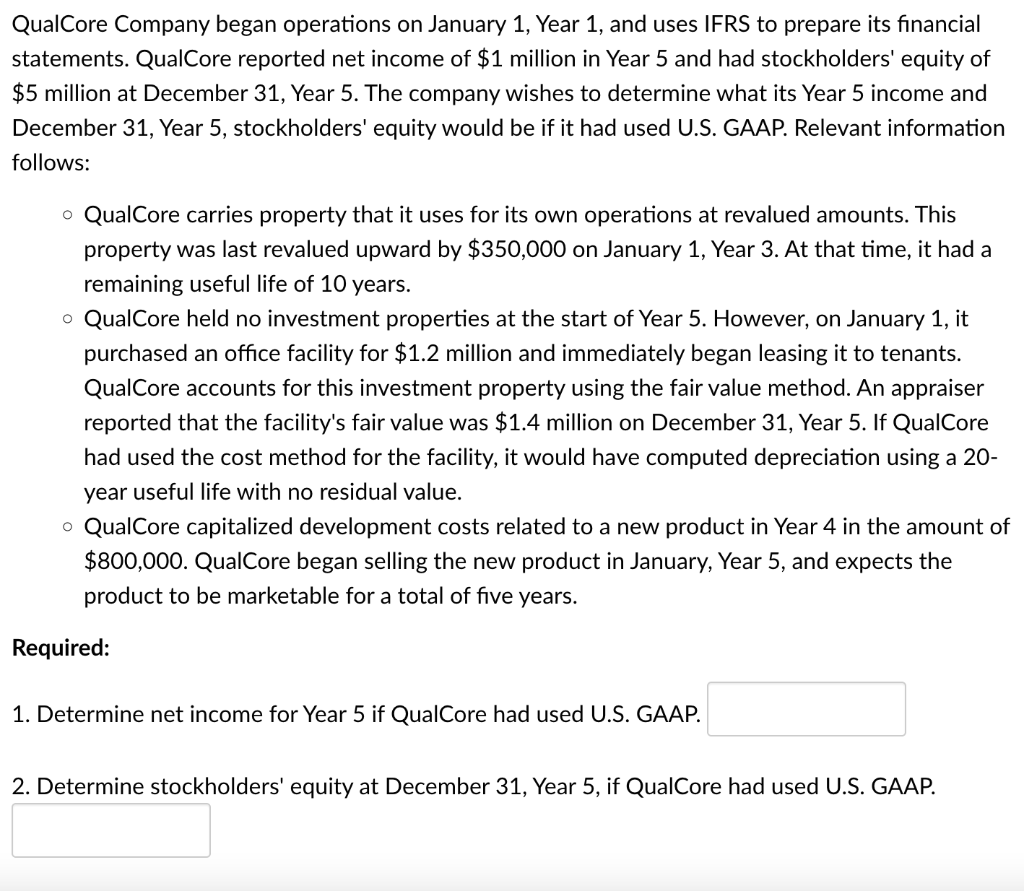 Qualcore Company Began Operations On January 1 Year 1 And Uses Ifrs To Prepare Its Financial Statements Qualcore Repo 1