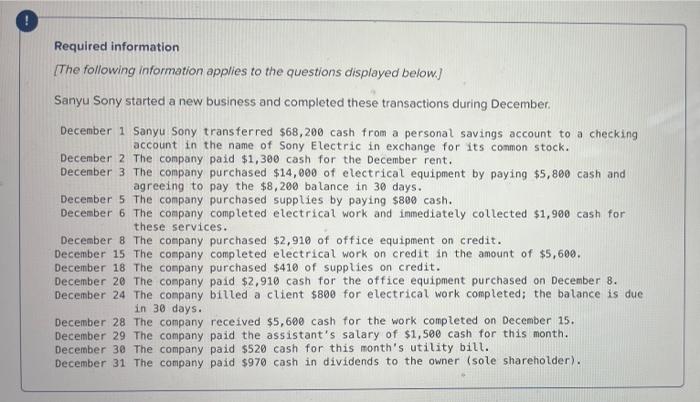 Required Information The Following Information Applies To The Questions Displayed Below Sanyu Sony Started A New Busi 1
