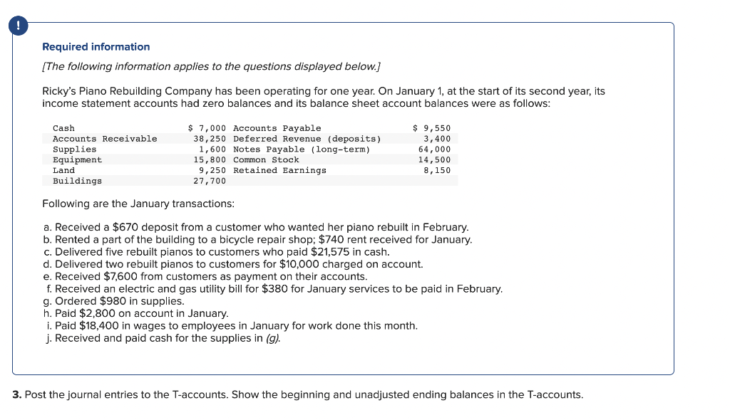 Required Information The Following Information Applies To The Questions Displayed Below Ricky S Piano Rebuilding Comp 1