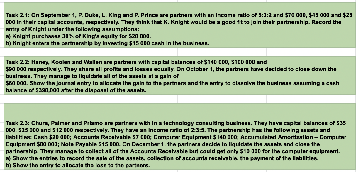 Task 2 1 On September 1 P Duke L King And P Prince Are Partners With An Income Ratio Of 5 3 2 And 70 000 45 000 1