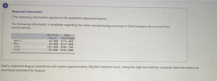 Required Information The Following Information Applies To The Questions Displayed Below The Following Information Is A 1
