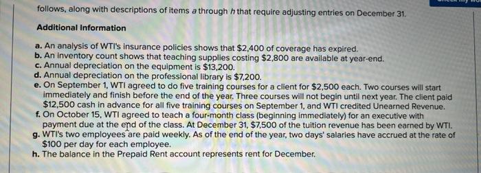 Problem 3 3a Static Part 3 3 A Prepare Wells Technical Institute S Income Statement For The Year 3 B Prepare Wells 3