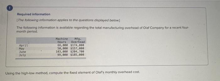 Required Information The Following Information Applies To The Questions Displayed Below The Following Information Is 1
