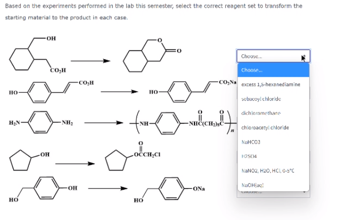 Based On The Experiments Performed In The Lab This Semester Select The Correct Reagent Set To Transform The Starting Ma 1
