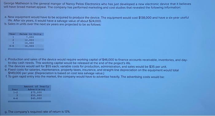 George Matheson Is The General Manger Of Nancy Pelosi Electronics Who Has Just Developed A New Electronic Device That It 1