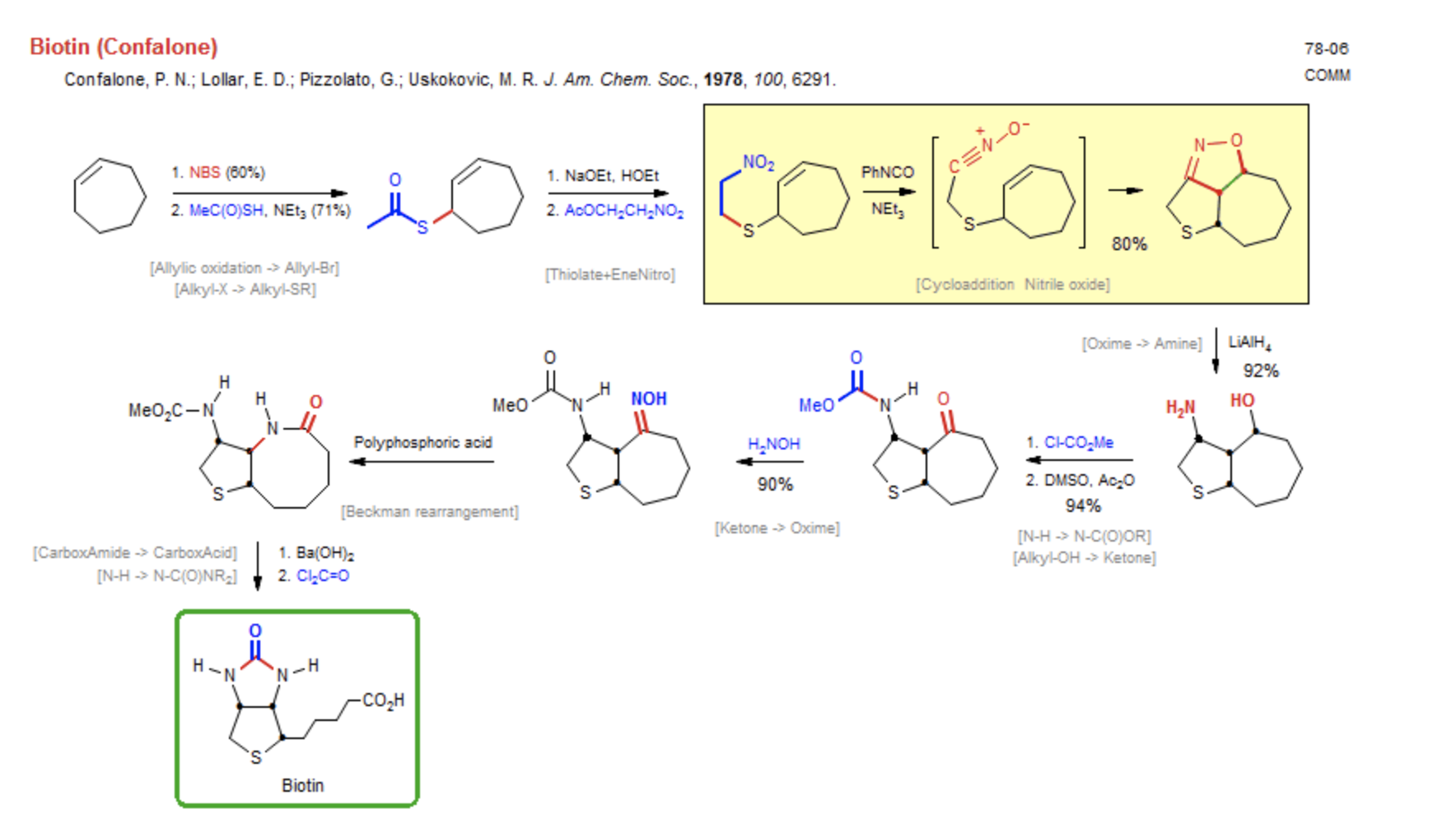 Biotin Confalone Confalone P N Lollar E D Pizzolato G Uskokovic M R J Am Chem Soc 1978 100 6291 1