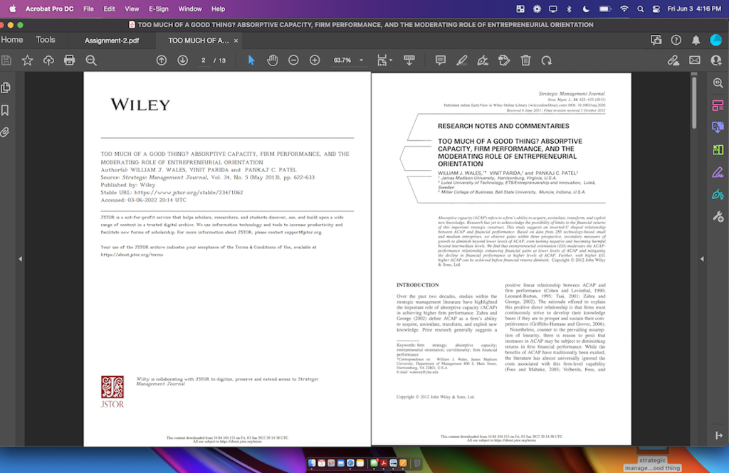 Strategic Management Journal Please Read And Summarize The Attached Journal Entry The Summary Should Discuss The Main 1