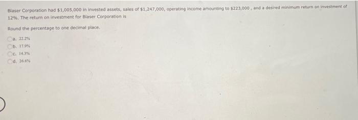 Blaser Corporation Had 1 005 000 In Invested Assets Sales Of 1 247 000 Operating Income Amounting To 223 000 And A 1