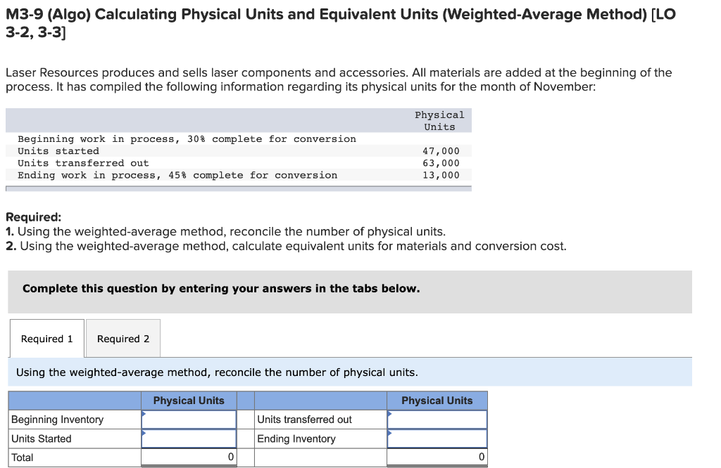 M3 9 Algo Calculating Physical Units And Equivalent Units Weighted Average Method Lo 3 2 3 3 Laser Resources Prod 1