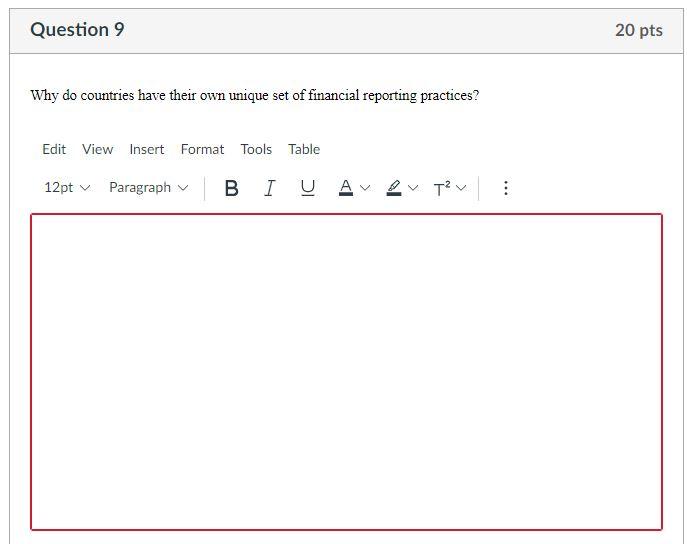 Question 9 Why Do Countries Have Their Own Unique Set Of Financial Reporting Practices Edit View Insert Format Tools Ta 1