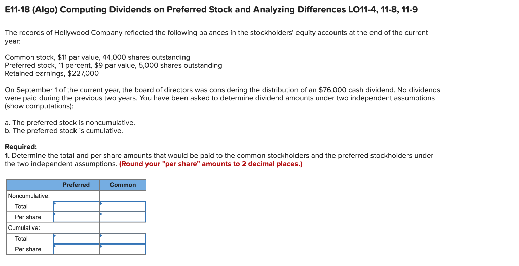 E11 18 Algo Computing Dividends On Preferred Stock And Analyzing Differences Lo11 4 11 8 11 9 The Records Of Hollywo 1