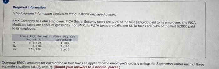 Required Information The Following Information Applies To The Questions Displayed Below Bmx Company Has One Employee 1