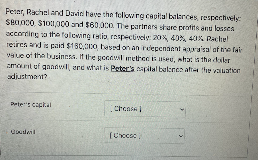 Peter Rachel And David Have The Following Capital Balances Respectively 80 000 100 000 And 60 000 The Partners S 1