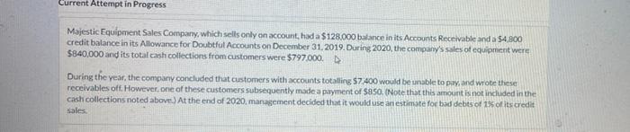 Current Attempt In Progress Majestic Equipment Sales Company Which Sells Only On Account Had A 128 000 Balance In Its 1