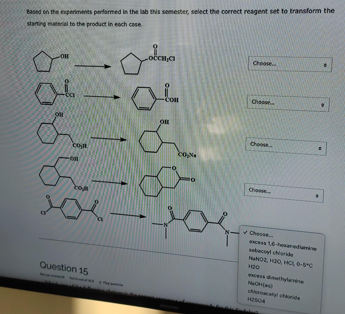 Based On The Experiments Performed In The Lab This Semester Select The Correct Reagent Set To Transform The Starting Ma 1