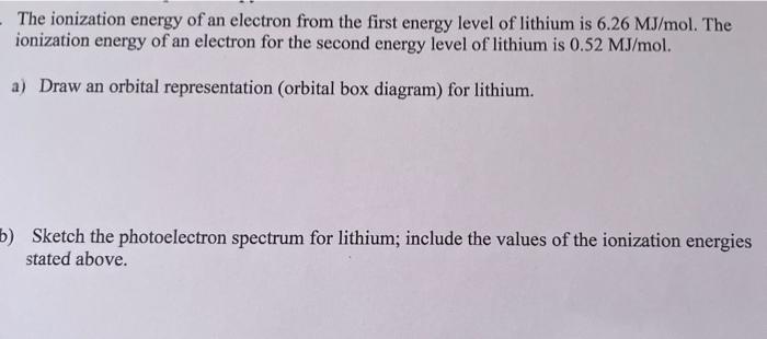 The Ionization Energy Of An Electron From The First Energy Level Of Lithium Is 6 26 Mj Mol The Ionization Energy Of A 1