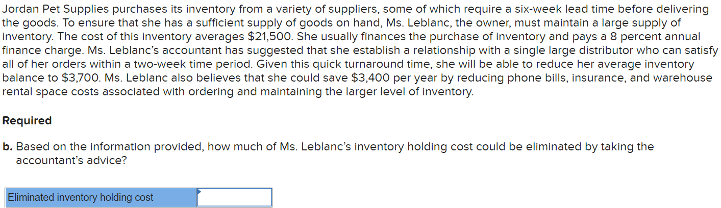 Jordan Pet Supplies Purchases Its Inventory From A Variety Of Suppliers Some Of Which Require A Six Week Lead Time Befo 1