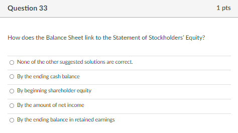 Question 33 How Does The Balance Sheet Link To The Statement Of Stockholders Equity None Of The Other Suggested Soluti 1