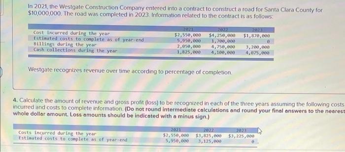 In 2021 The Westgate Construction Company Entered Into A Contract To Construct A Road For Santa Clara County For 10 00 1