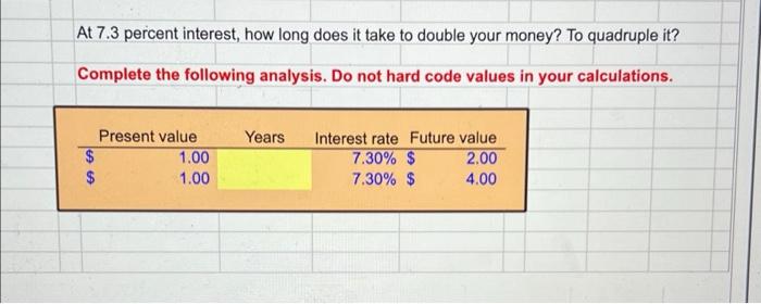 At 7 3 Percent Interest How Long Does It Take To Double Your Money To Quadruple It Complete The Following Analysis D 1