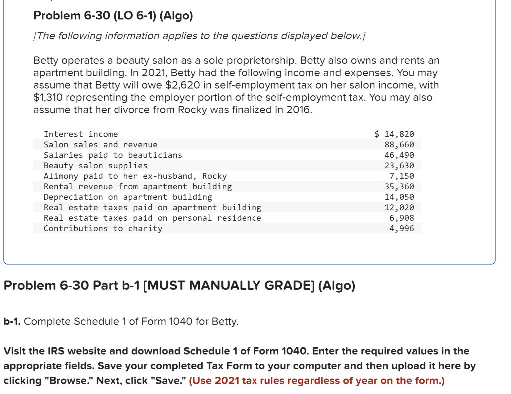Problem 6 30 Lo 6 1 Algo The Following Information Applies To The Questions Displayed Below Betty Operates A Beau 1