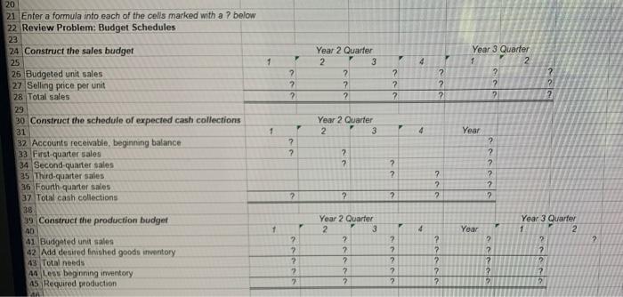 A 1 Chapter 8 Applying Excel 2 3 Data 4 5 Budgeted Unit Sales 6 7 Selling Price Per Unit 8 Accounts Receivable Begin 3
